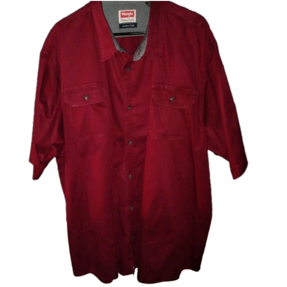 Wrangler Mens 3XT Shirt Off Red Shrt Slv Button Up Front Pockets 98% Cotton tall